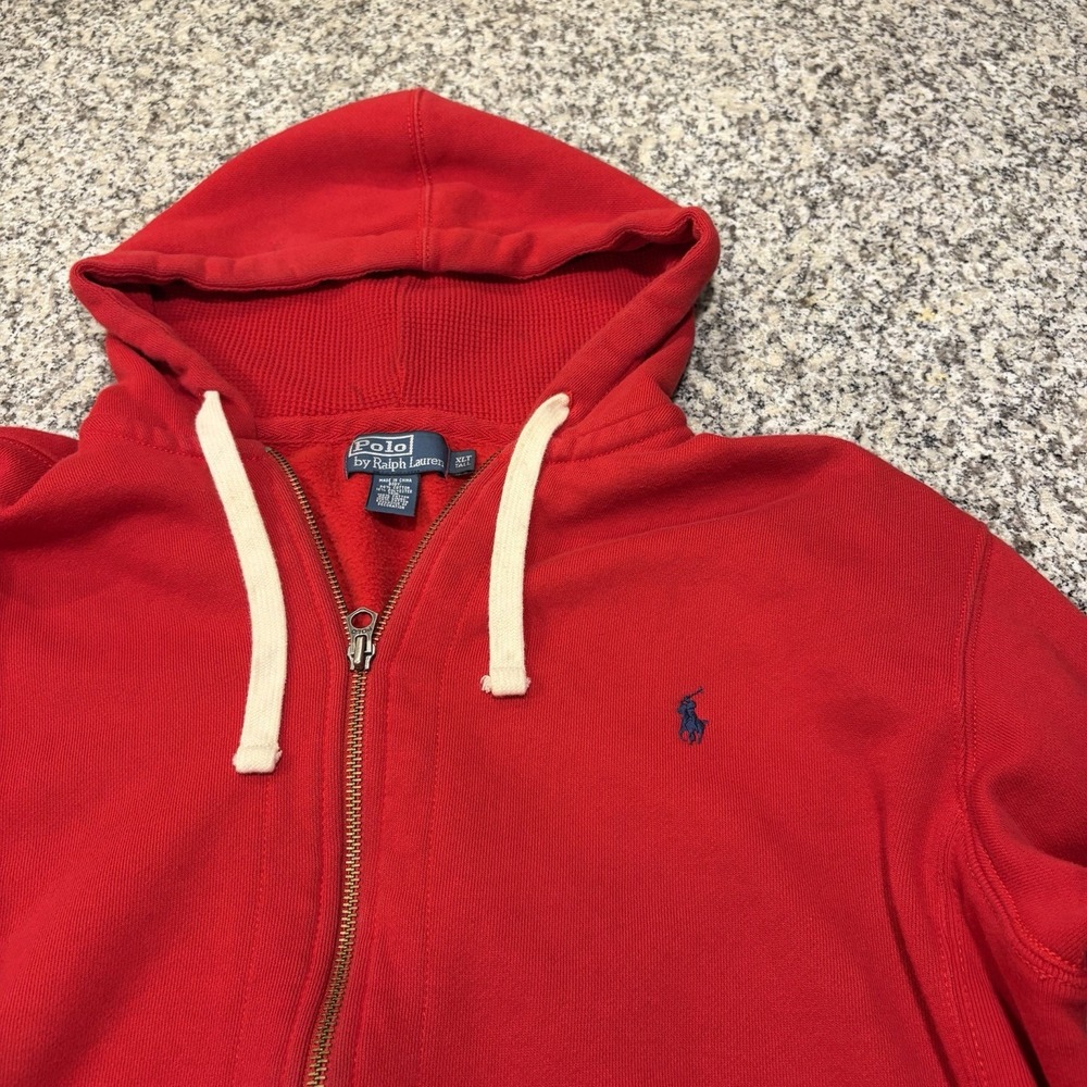 Polo Ralph Lauren Full Zip Fleece Hoodie Red Mens XLT Tall Pony Logo